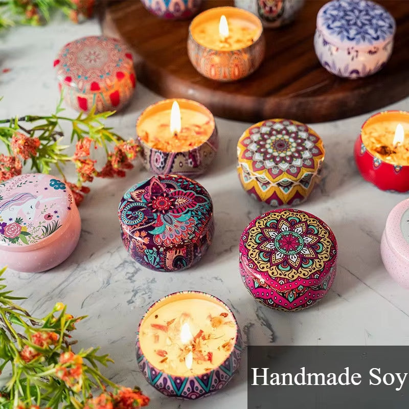 Scented Candle Set Gift Islamic Arabian Pattern Fragrance Candle Jar DIY Smokeless Couples Jasmine Rose Romantic Incense Candles