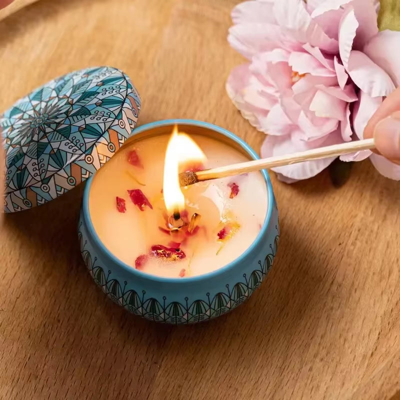 Scented Candle Set Gift Islamic Arabian Pattern Fragrance Candle Jar DIY Smokeless Couples Jasmine Rose Romantic Incense Candles